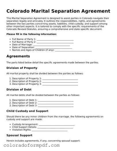 Attorney-Approved  Marital Separation Agreement Template for Colorado