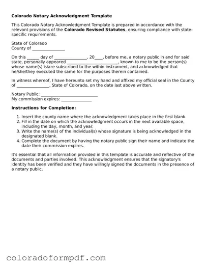 Attorney-Approved  Notary Acknowledgement Template for Colorado