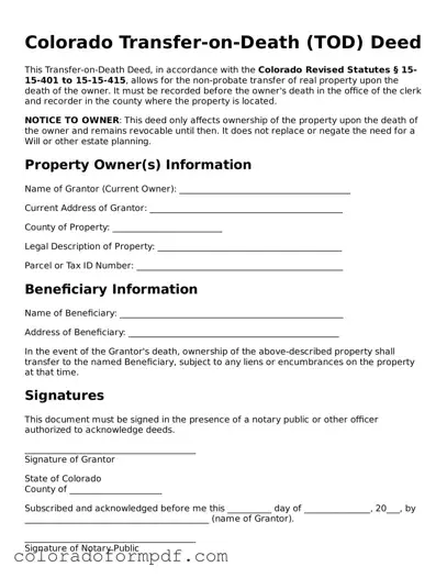 Attorney-Approved  Transfer-on-Death Deed Template for Colorado