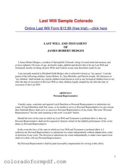 Fill Out Your Colorado Will Form