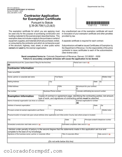 Fill Out Your Dr 0172 Colorado Form