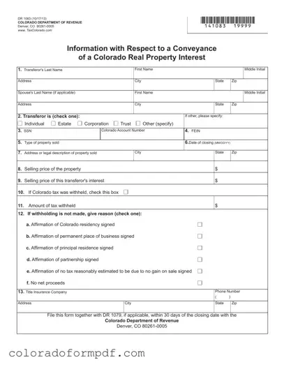 Fill Out Your Dr 1083 Colorado Form